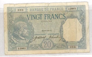 FRANCIA ~ 1917 ~ BILLETE DE 20 FRANCOS ~ F - Imagen 1 de 2
