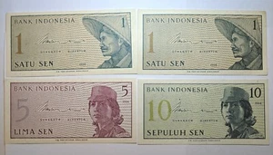 1964, 1,5 & 10, Sen Indonesia Lot of 4 UNC / or High Grade Value Banknotes-10 - Picture 1 of 6