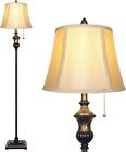 Traditional Floor Lamp, Classic Standing Lamp with Bronze Fabric Shade Pole Lamp