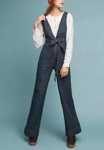 NWT Anthropologie Pilcro Denim Jumpsuit Plunging V-neck Belted Overall Size 4 - Picture 1 of 4