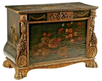 Cofre, Antiguo, Pintado Español, Cuero y Madera, Siglo XVII, 1600/1700! Foto 1 de 4