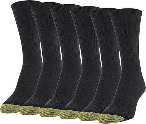 Gold Toe Casuals Womens Shoe Size 6-9 Soft Ribbed Crew Socks 12 Pairs Black