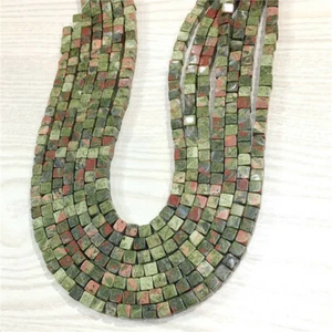 Espaciador cubo de jaspe natural Unakite 1 hebra/62 piezas 6x6 mm cuentas sueltas 15,5" HH713 - Imagen 1 de 1