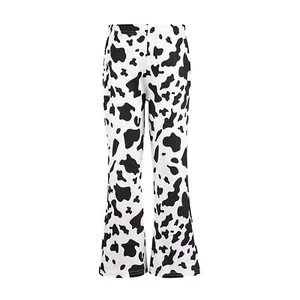 Girls High Waisted Flare Pants Cow Pattern Stretchy Palazzo Bell Bottom Trousers - Picture 1 of 10