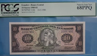1980 Ecuador 10 Sucres PCGS68 PPQ <P-114b> - Image 1 of 2