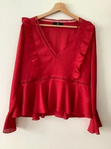 Lovely Red Crinkle Blouse By Missguided in Size 14. - Picture 1 of 3