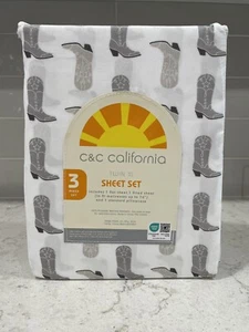 c&c California GRAY & WHITE Cowboy Boots TWIN XL Sheet Set new Cowgirl Sheets - Picture 1 of 5