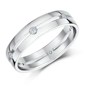 9ct White Gold 0.12ct Diamond Ring Court Shaped 5mm Wedding Band UK Hallmarked - Picture 1 of 7