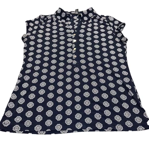 Alfani Short Sleeve Button Up Shirt Top Large Navy Women's Womens Blouse Women - Picture 1 of 6