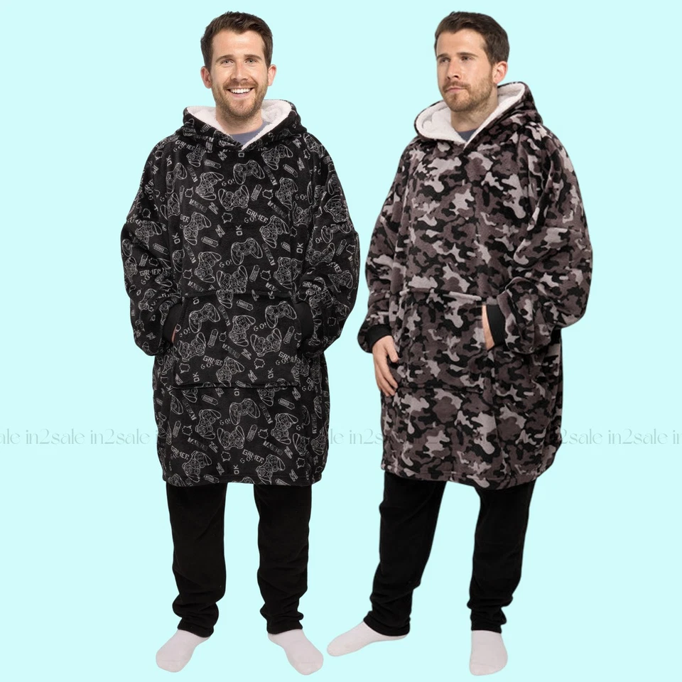 FOXBURY ADULTS GAMING AND CAMO PRINT FLEECE SNUGGLE SINGLE LAYER HOODIE.