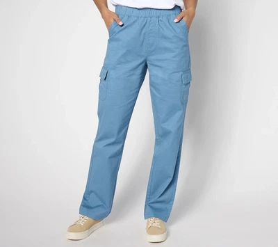 Denim & Co. Pantalones altos EasyWear de sarga de carga de pierna recta azules pequeños nuevos en paquete Foto 1 de 2