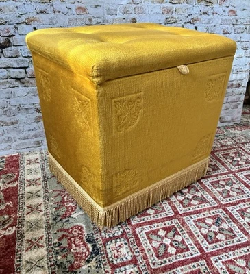 Vintage Genuine SHERBORNE Draylon Velvet Ottoman Sewing Box Footstool On Gliders - Image 1 of 4