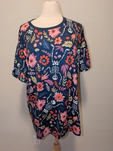 Pure Lady 2x Blumen Skelett Print T-Shirt Kurzarm Damen Freizeit Oberteil - Bild 1 von 3