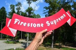 VINTAGE 50's FIRESTONE SUPREME TIRES & RUBBER DIECUT FLAG SIGN NICE COLLECTABLE - Foto 1 di 6