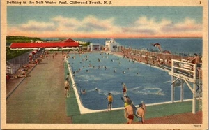 Carte postale publicitaire au dos baignade eau salée piscine Cliffwood Beach NJ  - Photo 1/3