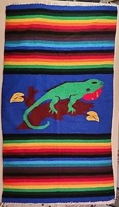 Ältere mexikanische Decke Leguan Eidechse mehrfarbig 79 x 44 - Bild 1 von 4