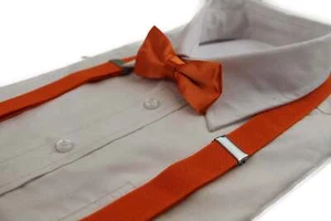Boys Adjustable Orange 65cm Suspenders & Matching Bow Tie Set - Picture 1 of 1