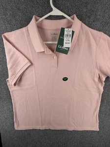 NWT LL Bean Polo Shirt Women Pink Cotton Short Sleeve XL Reg Premium Double L - Picture 1 of 12