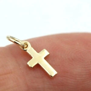 Genuine 9ct 9kt 375  Tiny Very Small Plain Yellow Gold Cross Pendant / Charm - Bild 1 von 18