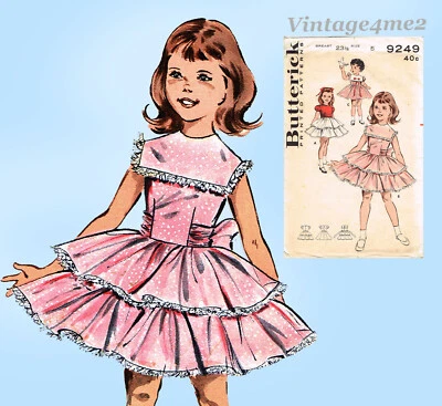 1950s Vintage Butterick Pattern 9249 Cute Uncut Toddler Girls Party Dress Sz 5 - Image 1 of 4