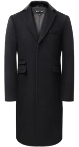 Mens Black Overcoat 70% Wool & Cashmere Covert Warm Winter Mod Long Coat Velvet - Picture 1 of 14