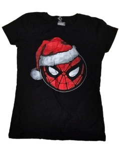 Marvel Spiderman Santa Hat Christmas Kids Short Sleeve Black Shirt Size XL 14/16 - Picture 1 of 7