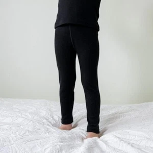 Organic Unisex Kids Slim Pants * Thermal Fleece Merino Wool Leggings 250 Black - Picture 1 of 12