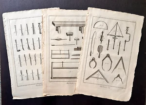 3 Diderot 1767 Antique Prints: "Marbrerie" Tools for marble work, engravings - Picture 1 of 3