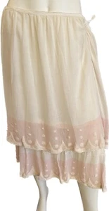 Vintage 1920's White Cotton Half Slip with Pink Flocking - Size L - Picture 1 of 13