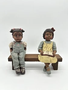 Sarah's Attic Faith, Love & Joy 2 Girls with Wooden Bench, African Heritage - Bild 1 von 6