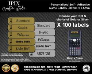 100 x Kids School Stationary Name Labels | 30mm x 7.5mm | Gold or Silver | Paw P - Picture 1 of 1