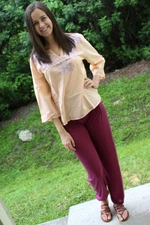 Boho Maroon Pant With Peach Tunic Top Blouse Hippie Chic Style SM, 2pc set