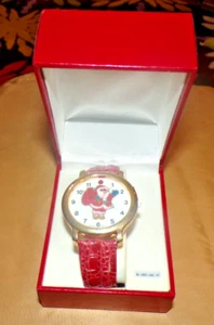 Reloj Papá Noel Vintage Cuarzo Redondo Rojo Brillo con Caja Original y Papeleo - Imagen 1 de 5