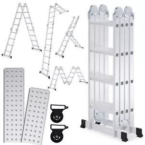 Klappleiter Teleskopleiter 4x4 470cm Haushalt Mehrzweckleiter Alu Stabil Leiter - Bild 1 von 7