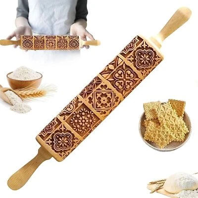 Backrolle aus Holz 3D Präge Nudelholz Holz Nudelhölzer mit Muster 3D Präge Nu... - Bild 1 von 4