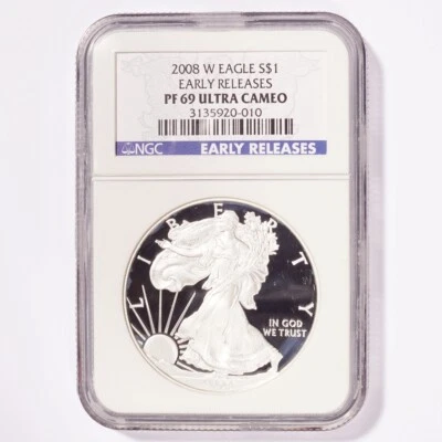 2008-W Silver American Eagle Dollar Proof NGC PF69 Ultra Cameo Early Release - Image 1 of 2
