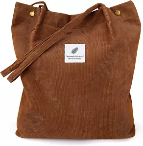Tote Women Girls, Large Capacity Corduroy Reusable Grocery Shoulder Bag with Inn - Picture 1 of 7