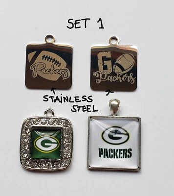 Sale set 4 pcs stainless steel, CZ stones charms of Green Bay Packers Football. - Imagem 1 de 4