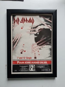 Def Leppard Pour Sugar On Me   1980s FRAMED Album ADVERT MUSIC POSTER A4 8X12" - Picture 1 of 2