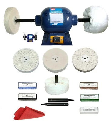 375W Bench Grinder Polisher Metal Polishing Buffing Machine 6" Wheels - Image 1 of 4