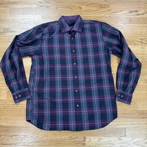 Bugatchi Uomo Button Up Long Sleeve Shirt Sz Large Purple Plaid Classic Fit - Imagen 1 de 10