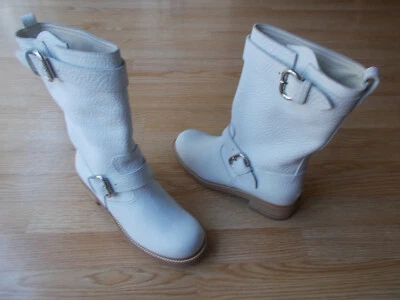 Giuseppe Zanotti Riding Boots Mid Calf Crystal White Pebbled sz 41 US 11 NEW - Image 1 of 4