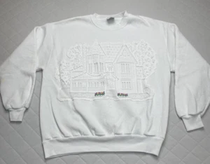 Felpa vintage con inserto all'uncinetto donna XL girocollo Grandmacore bianca - Foto 1 di 10