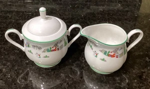 Lenox Sleighride Suger Bowl With Lid And Creamer Set Christmas Collection RARE - Picture 1 of 14