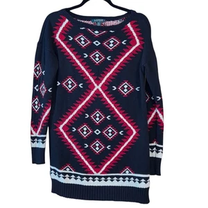 Lauren Ralph Lauren Pullover Tunika, Azteken Design 100% Baumwolle Schwarz & Rot Gr. M - Bild 1 von 10
