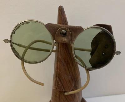 老式安全眼镜护目镜皮革侧罩蒸汽朋克摩托车焊接 — 第 1/4 张图片