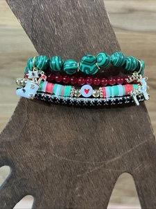 Jingle & Sparkle Green Christmas Bracelet Set w/ Heart, Elk, & Stocking Charms - Picture 1 of 6