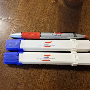 Pluma Caduet Drug Rep y 2 Marcadores de Doble Punta Promoción Publicidad Retro Funciona Raro - Imagen 1 de 4