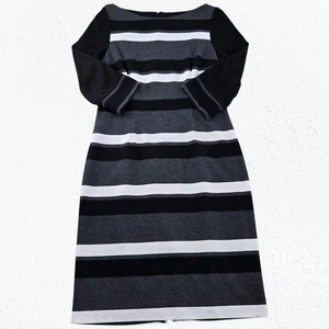 White House Black Market Striped Colorblock Fit & Flare Office Dress Size 10 - Picture 1 of 8
