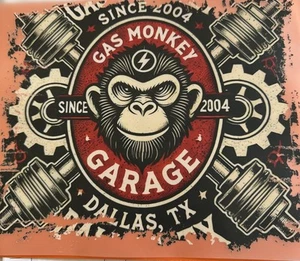 GAS MONKEY GARAGE T SHIRT TRANSFER STICKER LICENSED IRON ON MOTIF 9 X 8 Inch - Picture 1 of 2